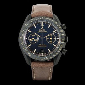TVS Pioneer Edition: Omega Speedmaster Dark Side of the Moon Watch 311.92.44.51.01.006 44.25mm Co-Axial Chronograph In-house developed Calibre 9300 3 o'clock sub-dials display 【12-hour】 and 【60-minute】 cumulative timekeeping All functions and aesthetics faithfully recreated from the original 【1-1】 modelMovement: 9300 Dual-T Black Balance Wheel, Automatic Co-Axial Master Chronometer Chronograph Movement. Rhodium-plated movement with distinctive Arabic-style Geneva waves. Bezel: Matte ceramic with brown luminescent coating + enhanced luminescence. Dial:Matte ceramic dial with brown lacquered subdials at 3 and 9 o'clock Case: Matte black Band: Brown leather Crystal: Double-domed sapphire crystal Scratch-resistant Date display Chronograph